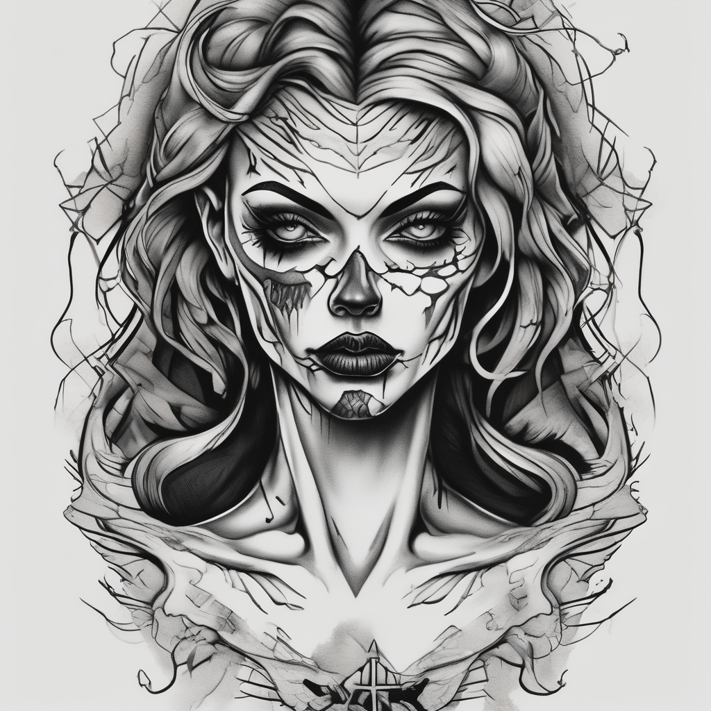 Scary women arm tattoo half sleeve tattoos for men, diseño de tatuaje Realista generado con IA